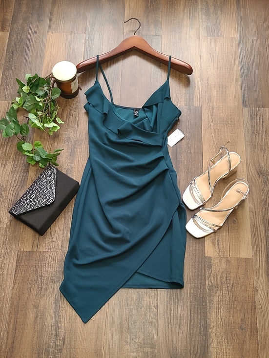 Windsor Dresses & Skirts - Beautiful Green Spaghetti Strap Asymmetrical Ruffle Midi Dress
